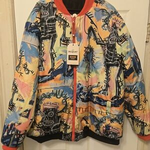 Reason x Basquiat Multicolor Graphic Bomber Jacket - Orange Trim